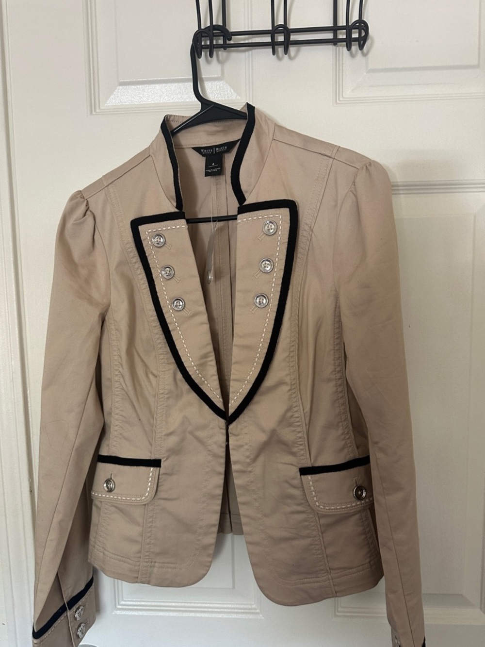 White House Black Market Beige Blazer with Black Trim